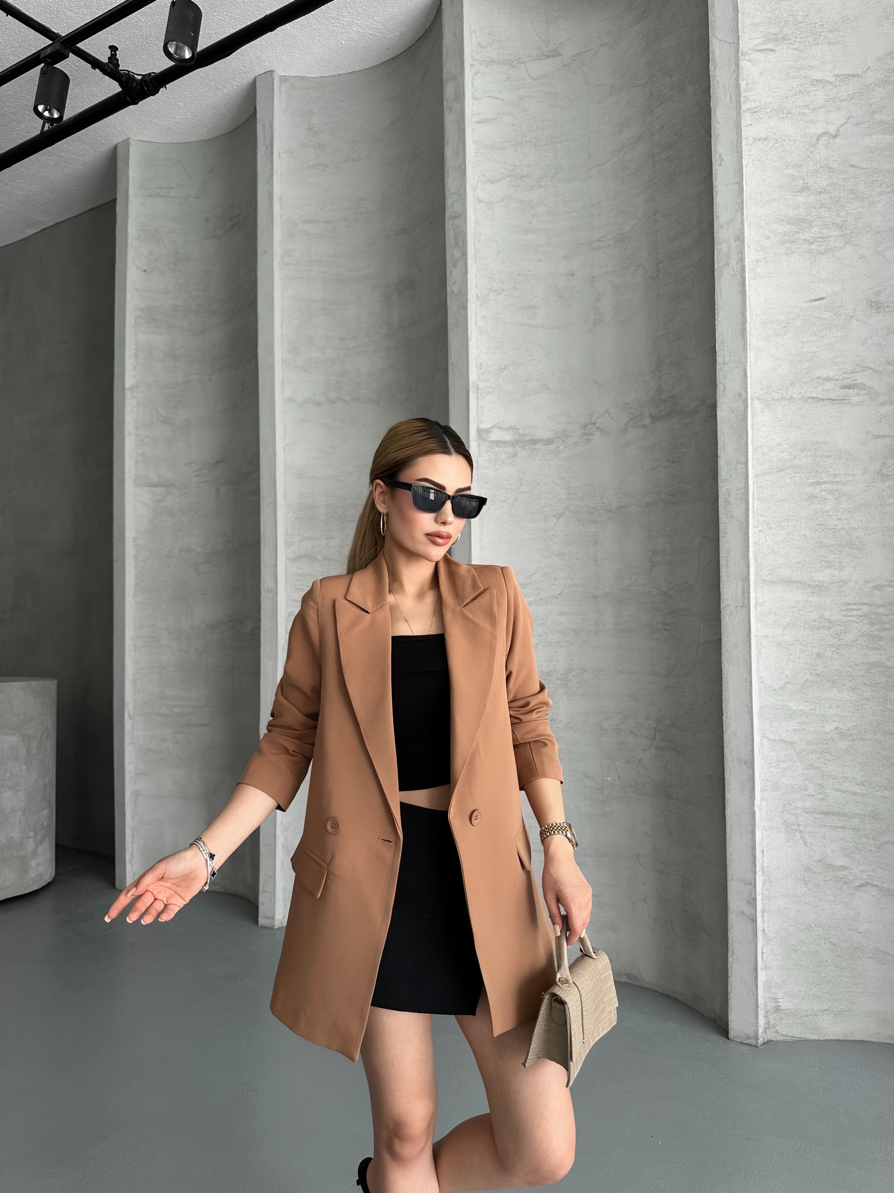 Kadın Astarlı Blazer Ceket  - kamel