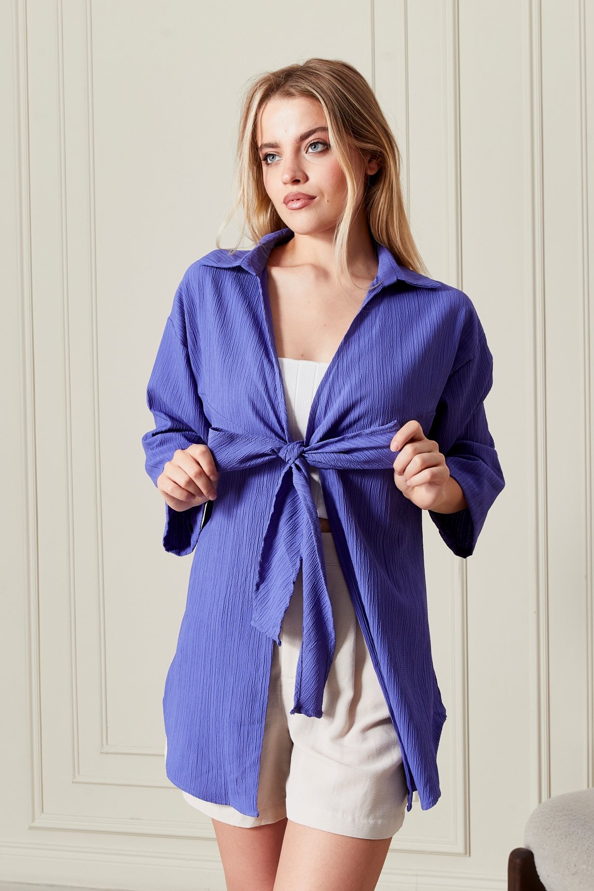 Kadın Arka Pile Bağlamalı Kimono 7040