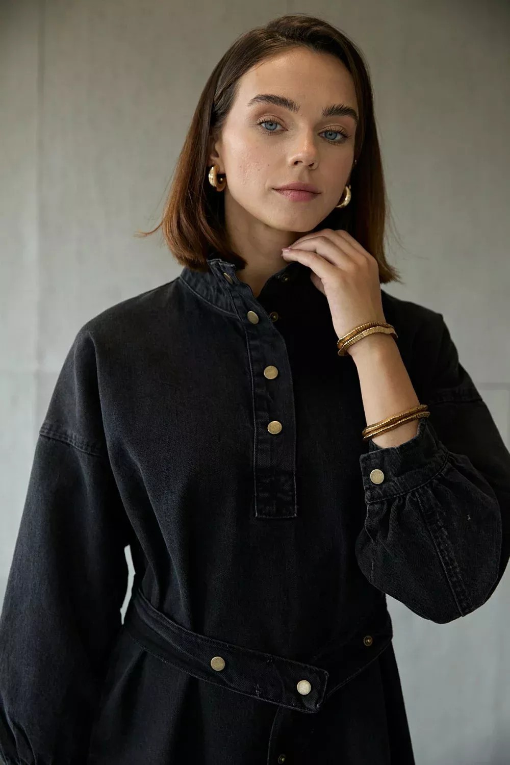 1005 Yan Fermuarlı Denim Elbise