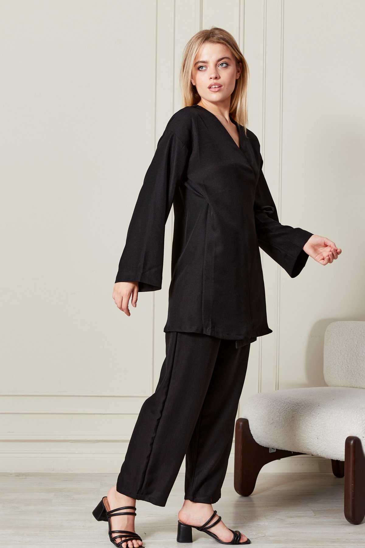 Kadın Yandan Bağlama Kimono Takım 7042