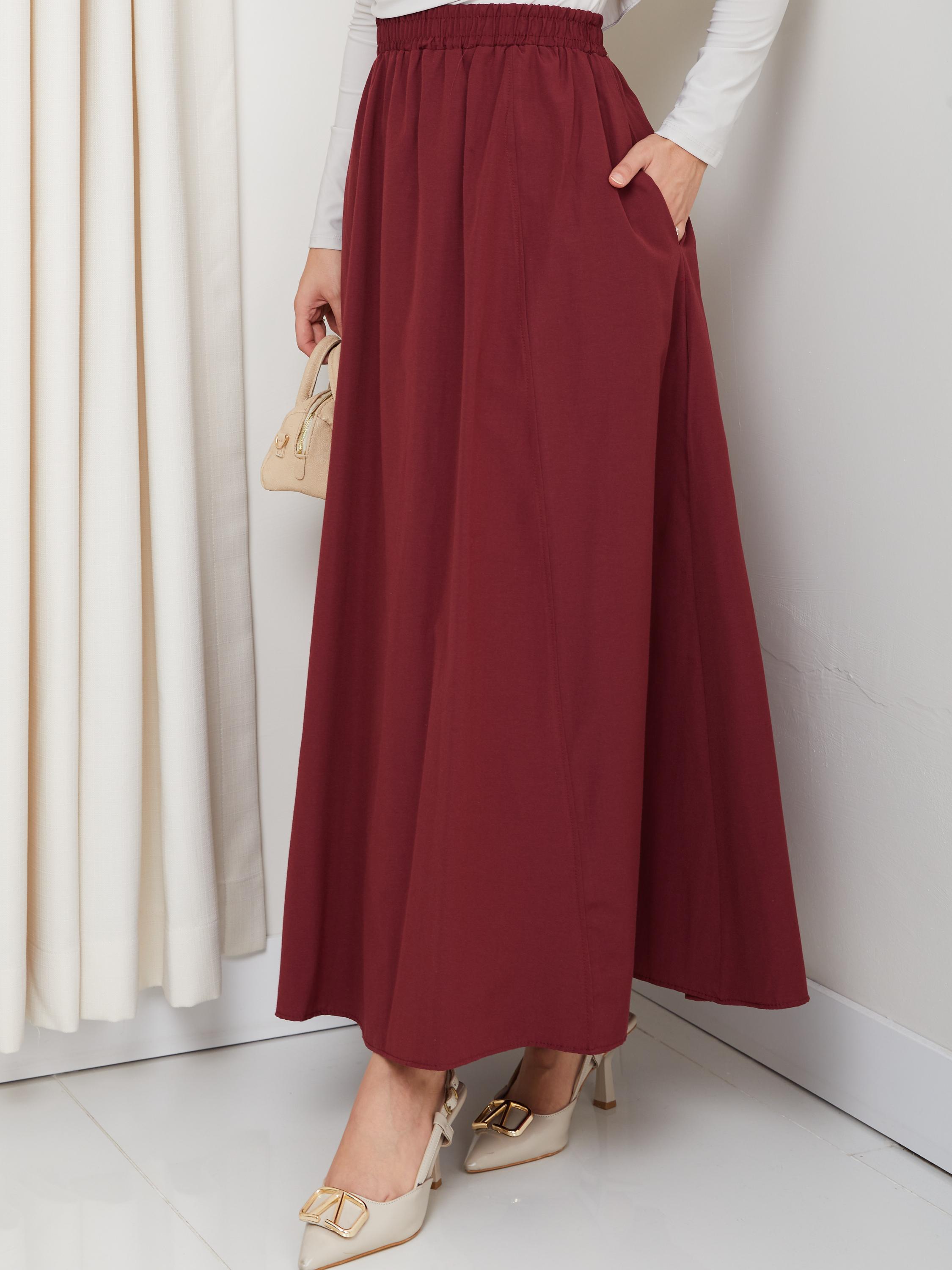 Cepli Terikoton Beli Lastikli Oversize 6 Parça Kloş Tesettür Etek - Bordo