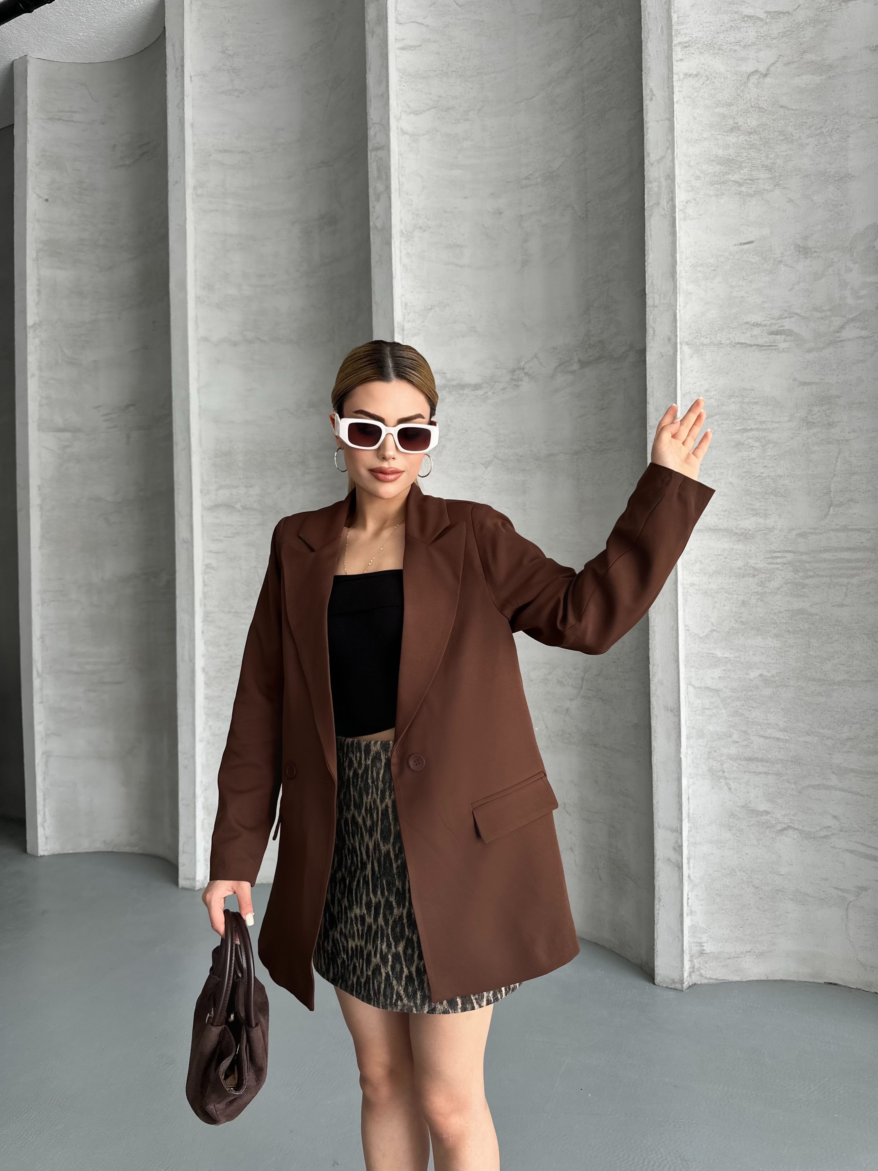 Kadın Astarlı Blazer Ceket  - Kahverengi