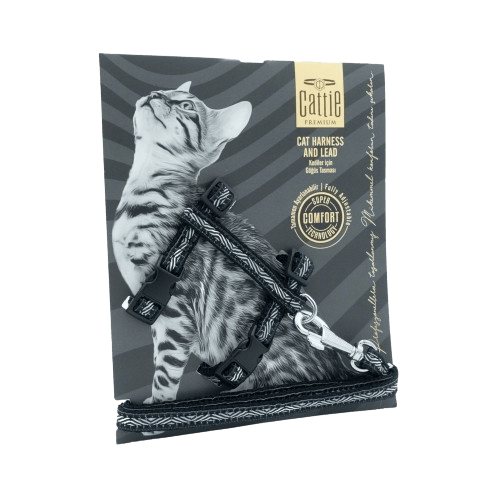 Cattie Desenli Kedi Göğüs & Gezdirme Takımı Siyah 1X25-40Cm - STD