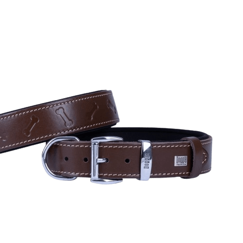 Doggie Konfor Deri Kemik Desenli Boyun Tasması Kahve 3,5X52-60Cm - STD