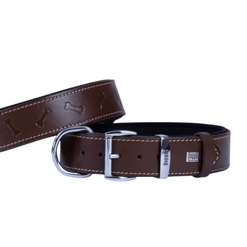 Doggie Konfor Deri Kemik Desenli Boyun Tasması Kahve 4X47-55Cm - STD