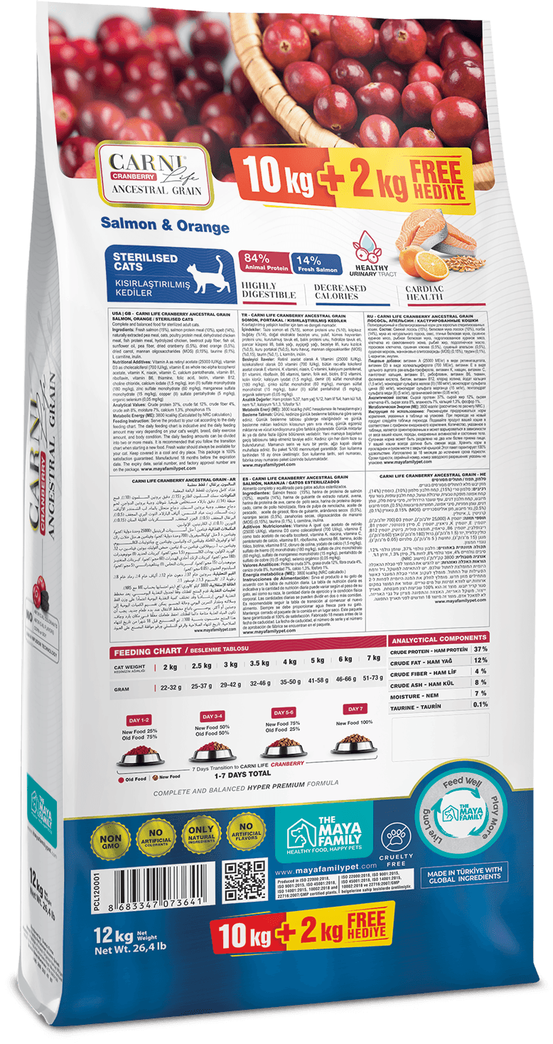 Carni Life Ancestral Grain Somon & Portakal Kısırlaştırılmış Kedi Maması 10+2 kg