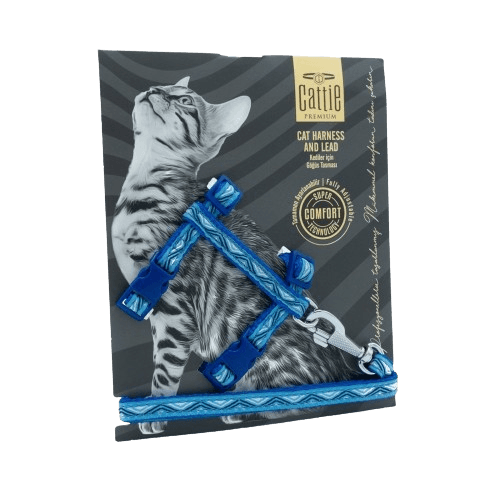Cattie Desenli Kedi Göğüs & Gezdirme Takımı Royalmavi 1X25-40Cm - STD