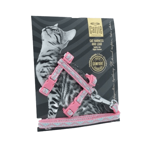 Cattie Desenli Kedi Göğüs & Gezdirme Takımı Pembe 1X25-40Cm - STD