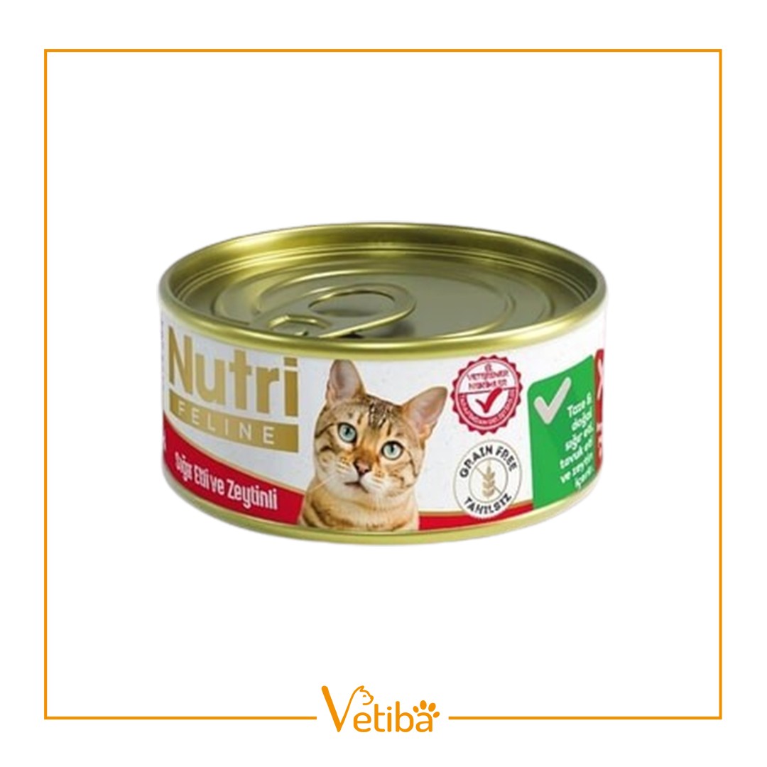 Nutri Feline Tahılsız Sığır Etli ve Zeytinli Yetişkin Kedi Yaş Maması 85 gr - STD