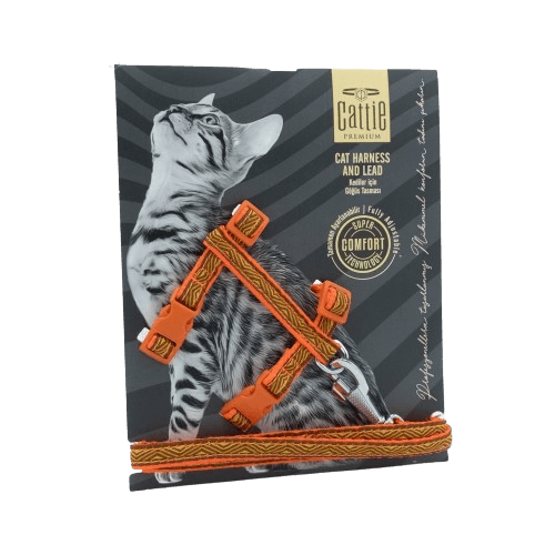 Cattie Desenli Kedi Göğüs & Gezdirme Takımı Turuncu 1X25-40Cm - STD