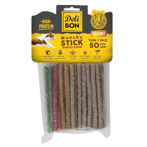 Delibon Deri Munchy Çubuk İnce Boy 50 Li Paket Karışık Renk İncex50Ad.