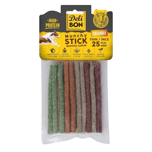 Delibon Deri Munchy Çubuk İnce Boy 25 Li Paket Karışık Renk İncex25Ad.