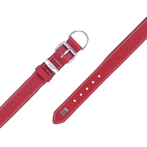 Doggie Konfor Deri Kemik Desenli Boyun Tasması Kırmızı 4X47-55Cm