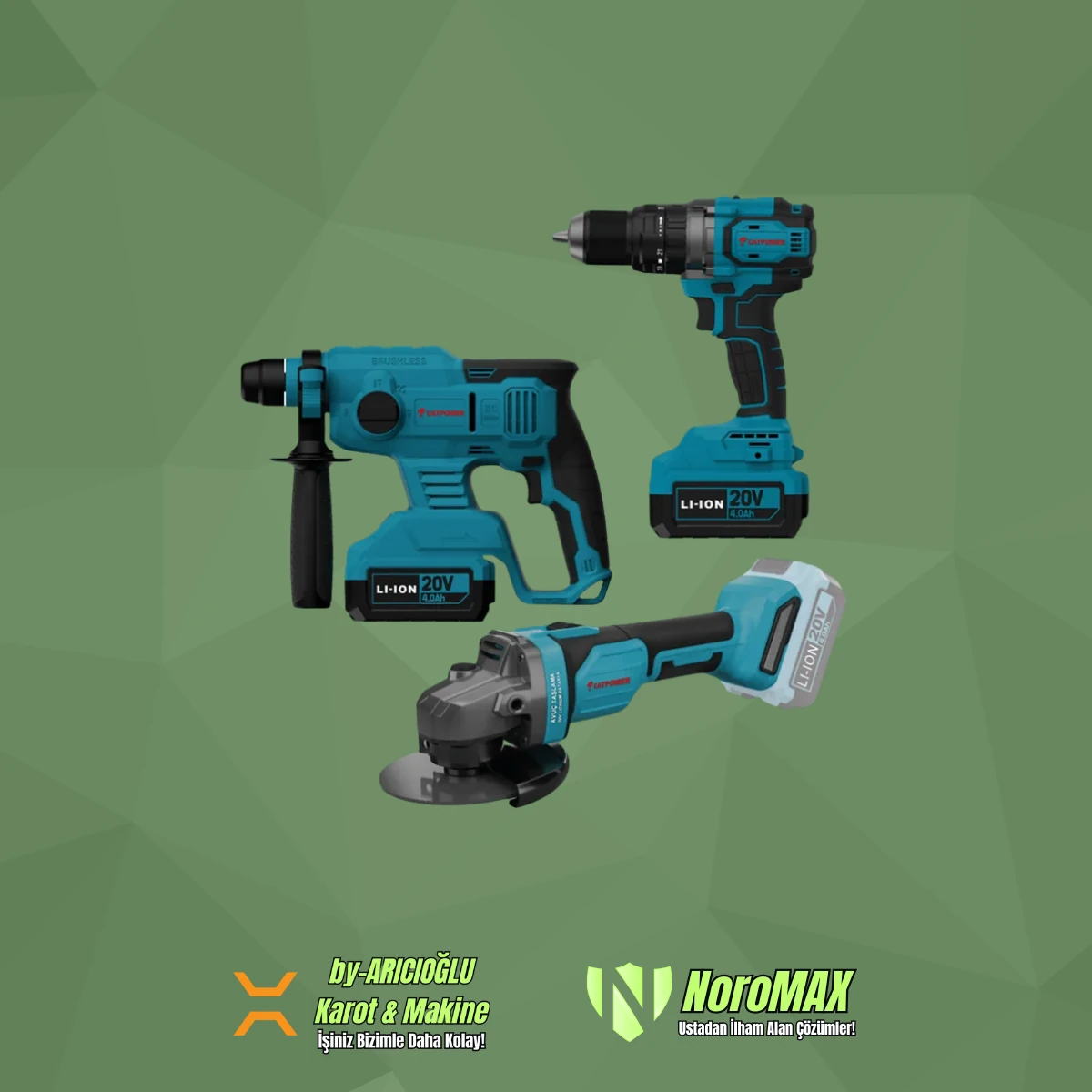 Catpower 4235 20V 4A Akülü Vidalama,Kırıcı-Delici,Taşlama Kömürsüz Motor Set