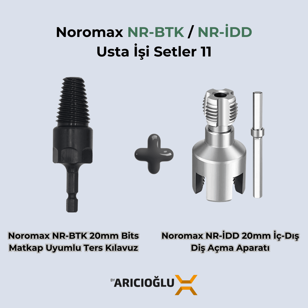 Noromax Matkap Uyumlu Kılavuz ve 20mm İç-Dış Diş Açma Aparat Seti