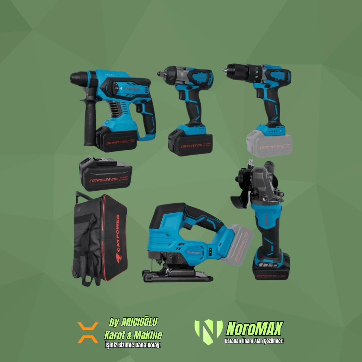 Catpower 4150 Akülü 5'li Alet Seti (Kömürsüz Motor) 3Ad. A.0Ah Akü