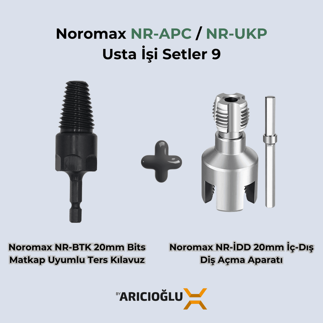 Noromax Matkap Uyumlu Kılavuz ve 20mm İç-Dış Diş Açma Aparat Seti