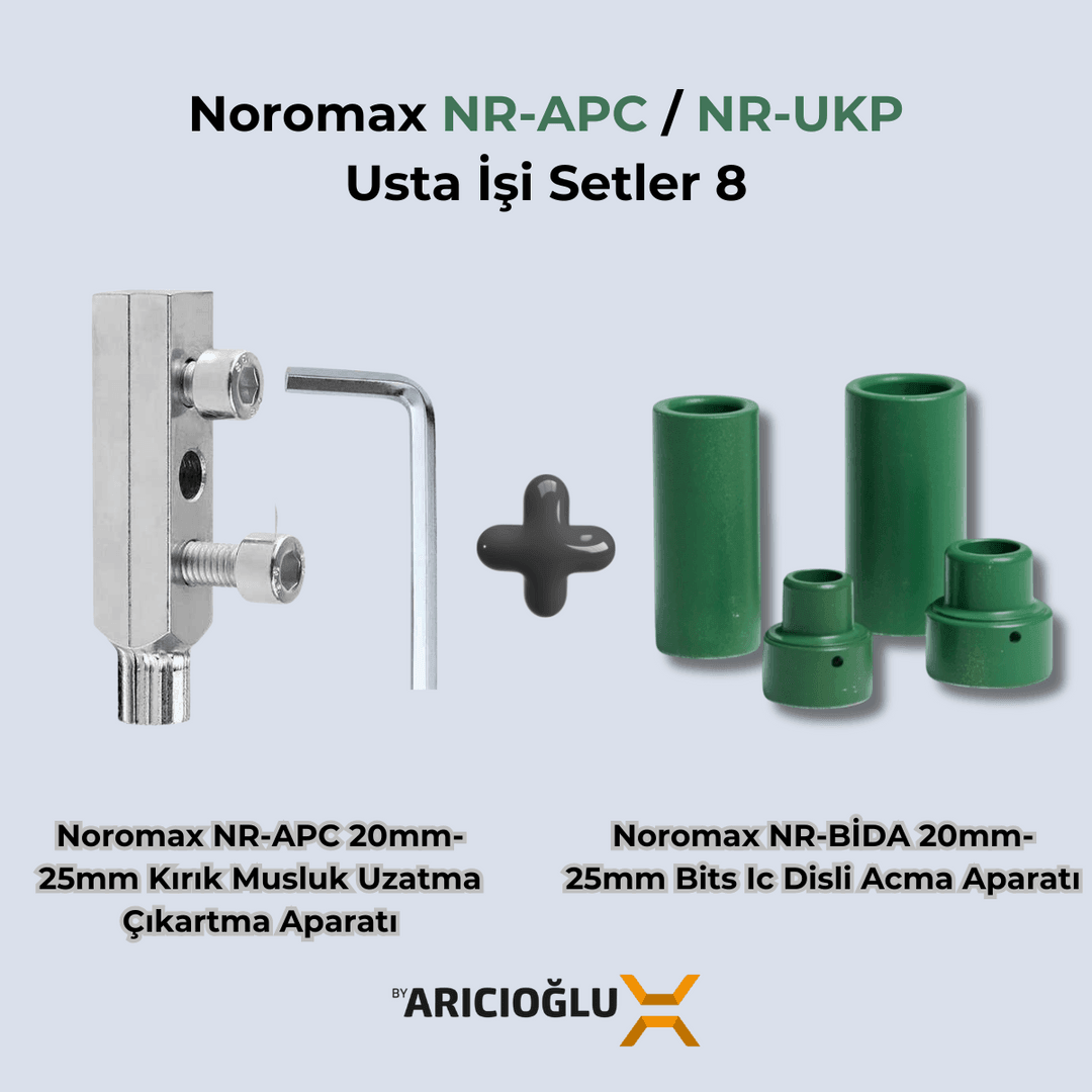 Noromax 20-25mm Uzun Kaynak Paftası ve 20-25mm Kırık Musluk Çıkarma Aparat Seti
