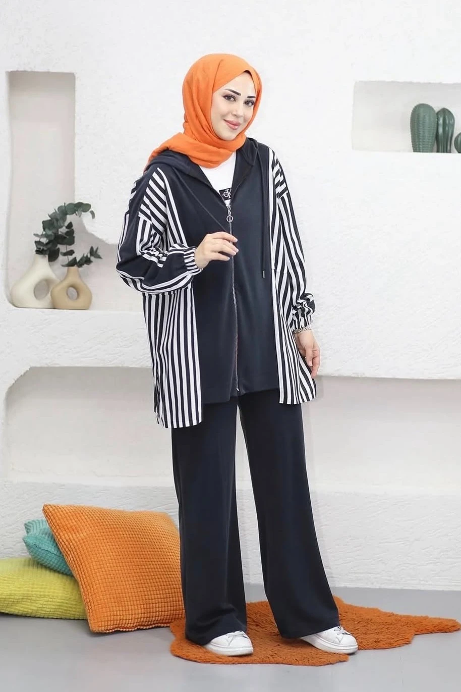 ÇİZGİLİ ANTRASİT ALT-ÜST TAKIM