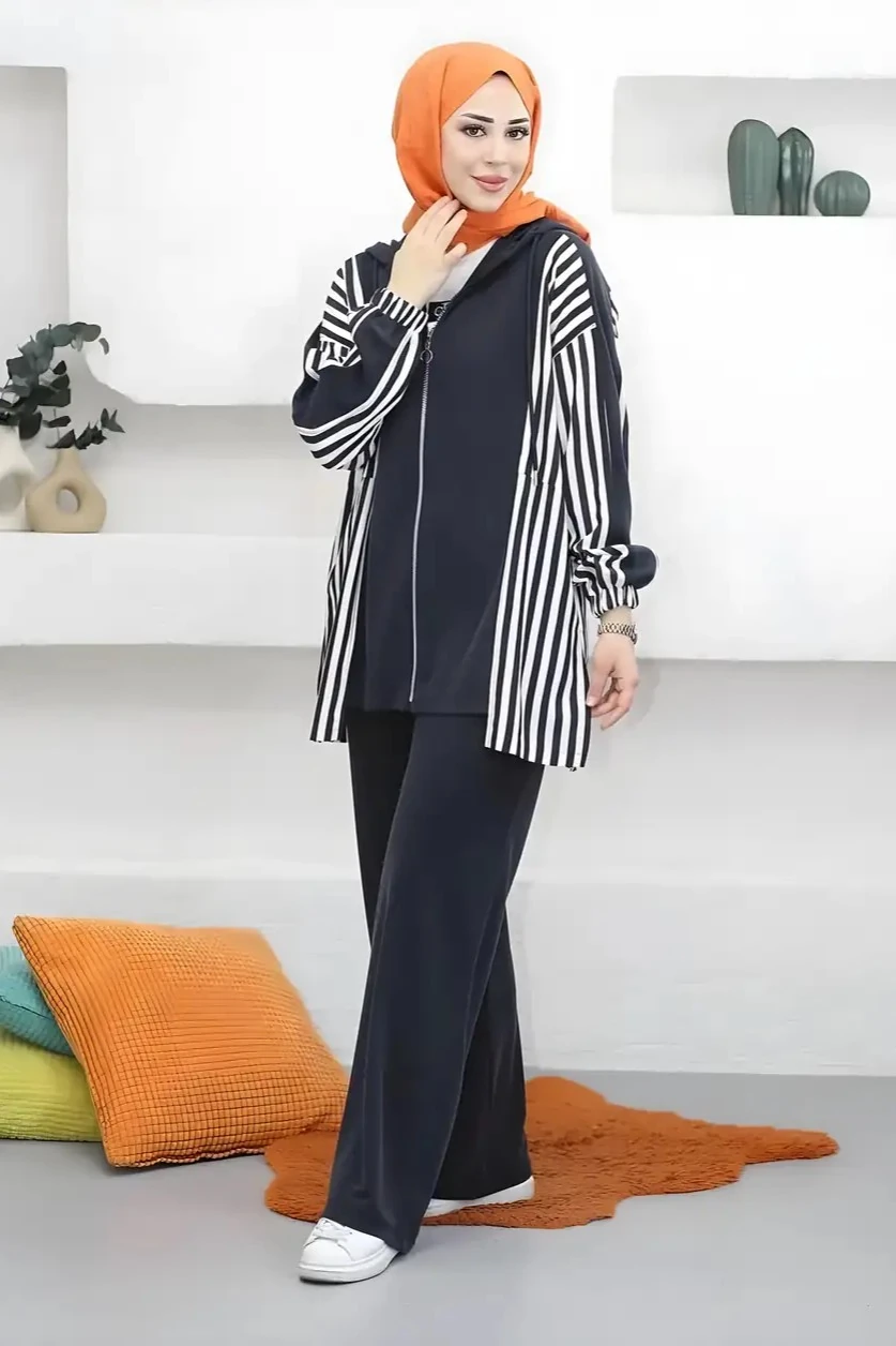 ÇİZGİLİ ANTRASİT ALT-ÜST TAKIM