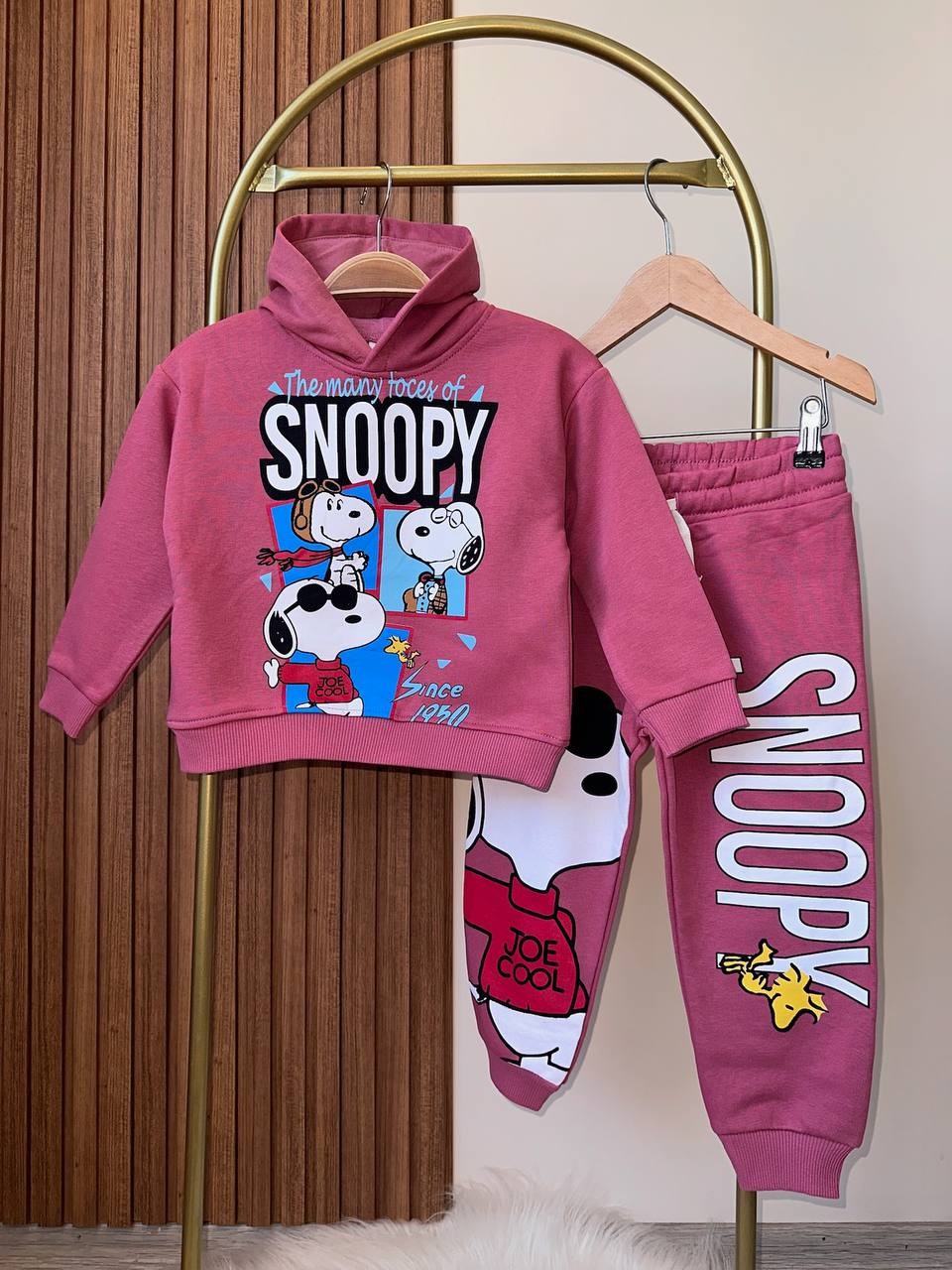 Snoopy Baskılı Kapüşonlu Sweatshirt Alt 2'li Takım