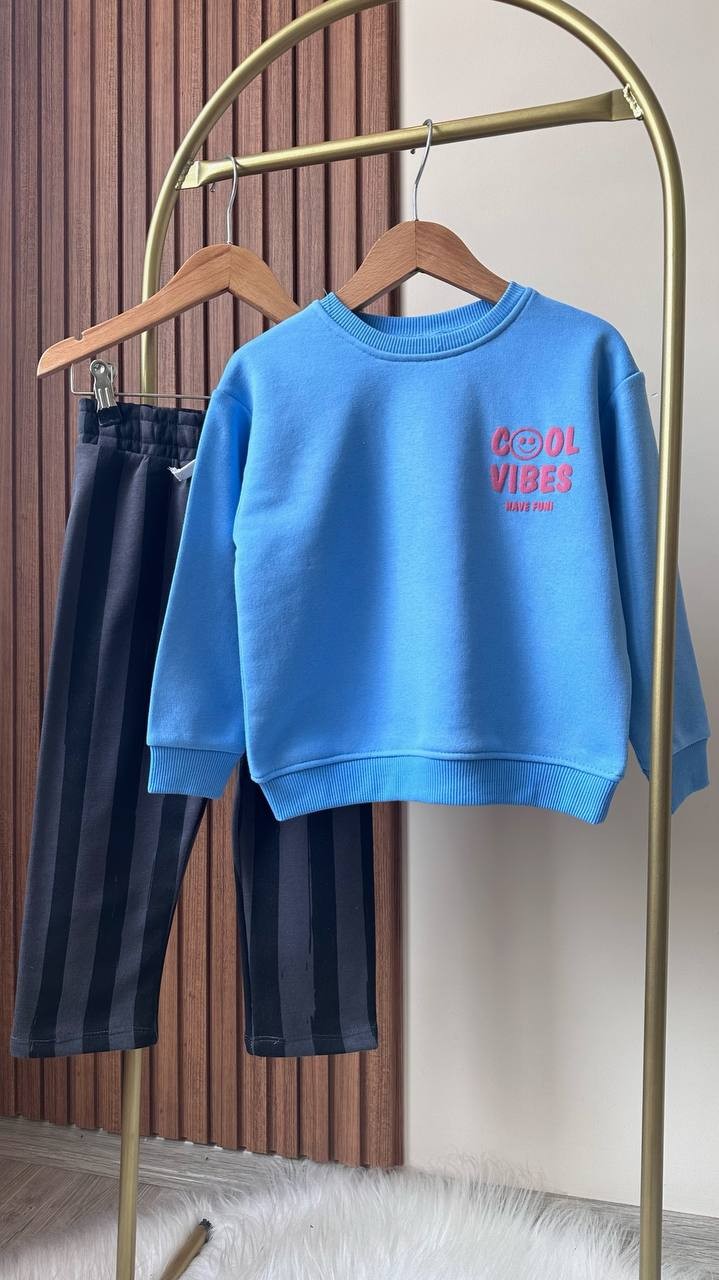 Kabartma Yazı Baskılı Sweatshirt Alt 2'li Takım