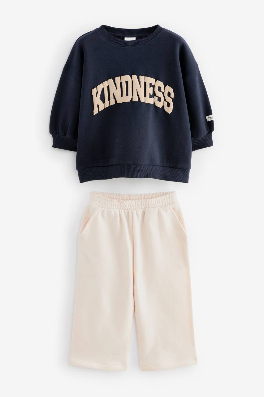 KINDNESS Kabarma Baskılı Sweatshirt Alt 2'li Takım