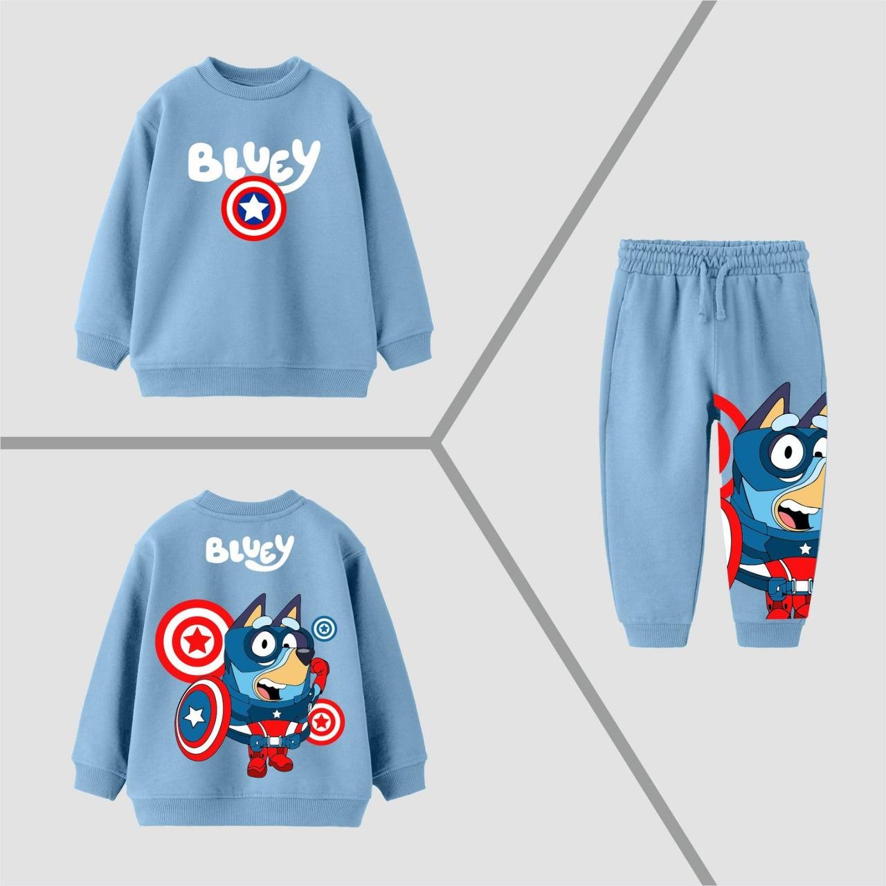 Bluey Kaptan Amerika Baskılı Sweatshirt Alt Üst Takım