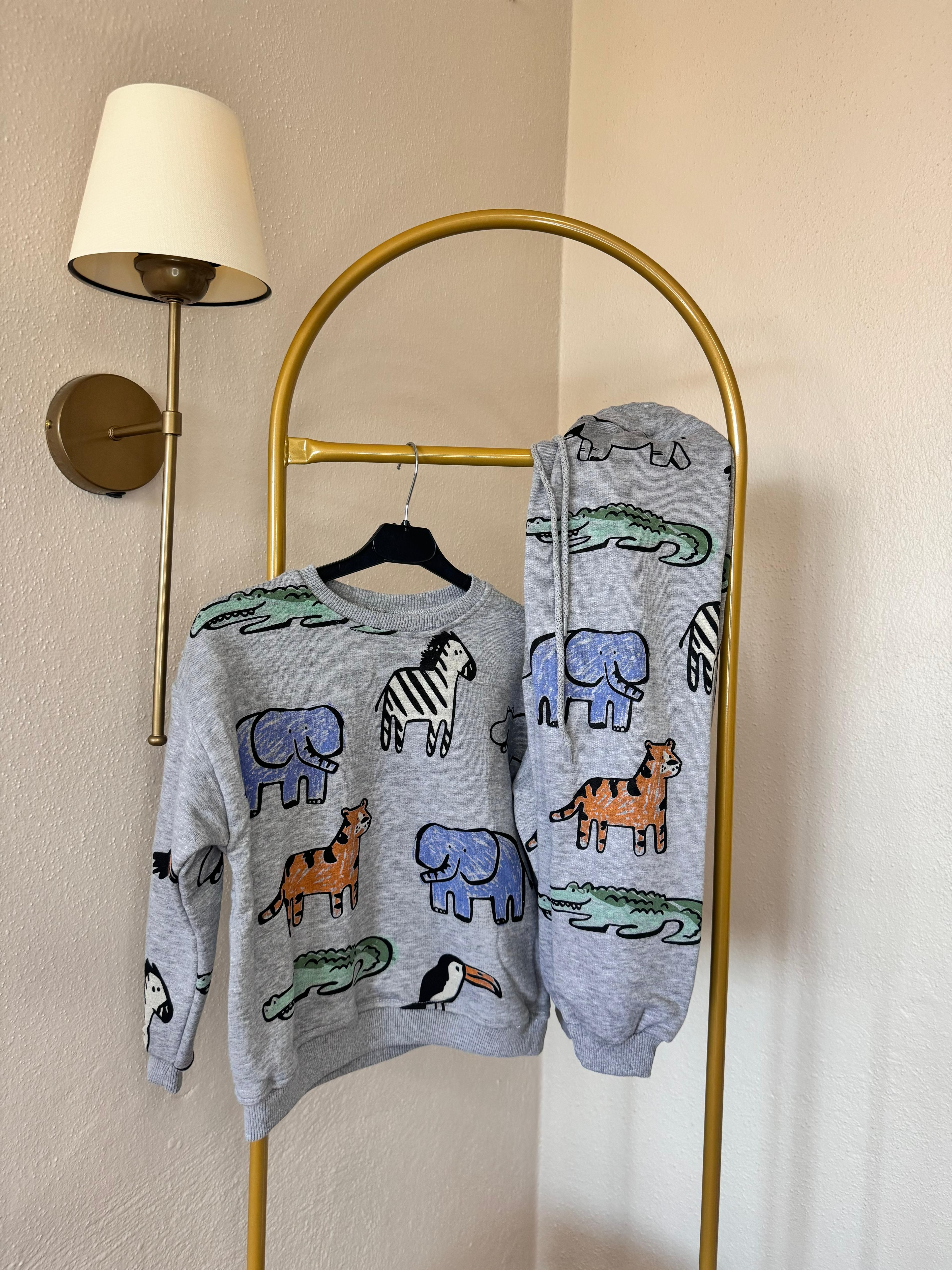 Animals Baskılı Sweatshirt Alt Üst 2'li Takım