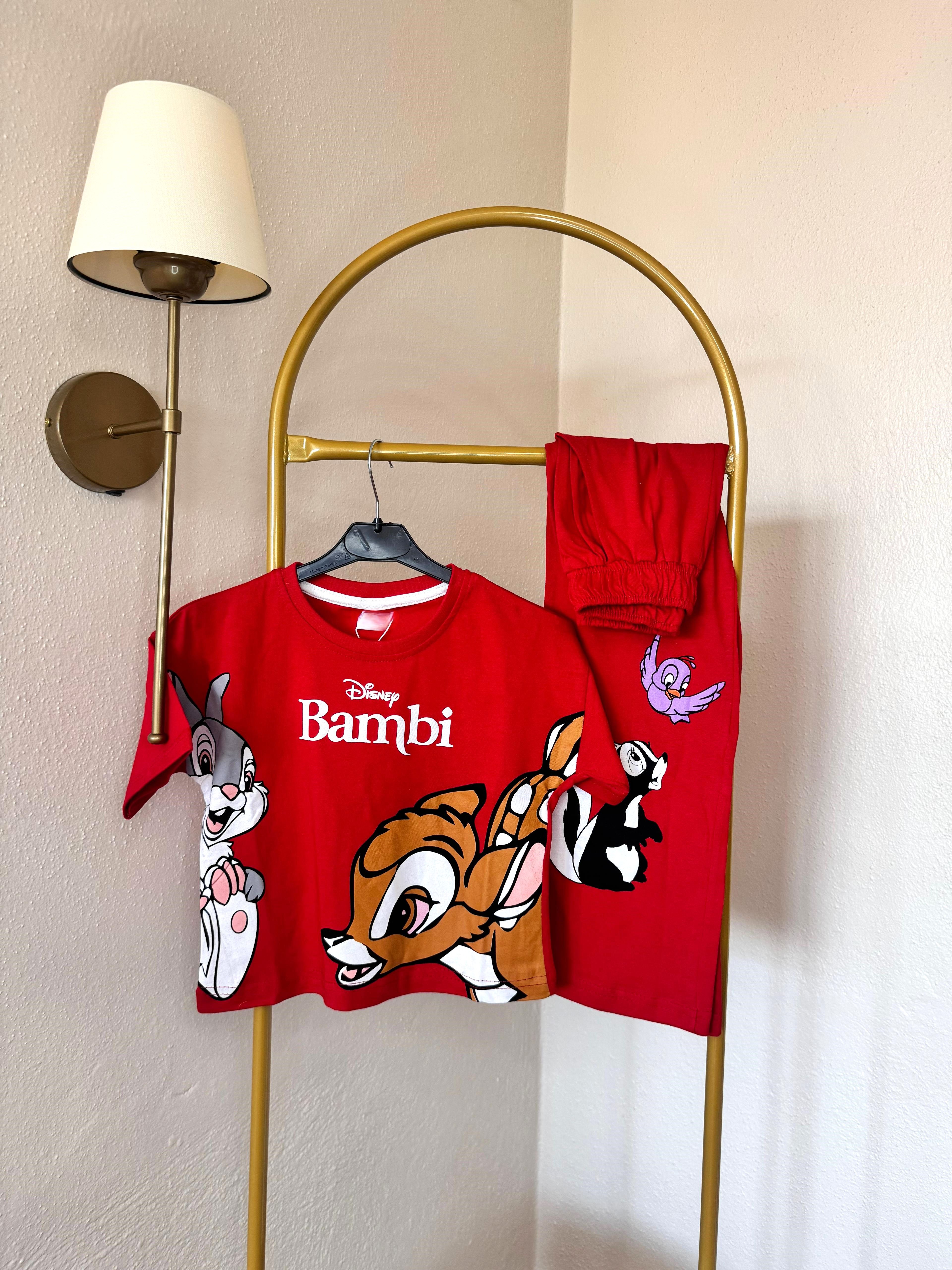 Bambi Baskılı Taytlı Takım - Kırmızı