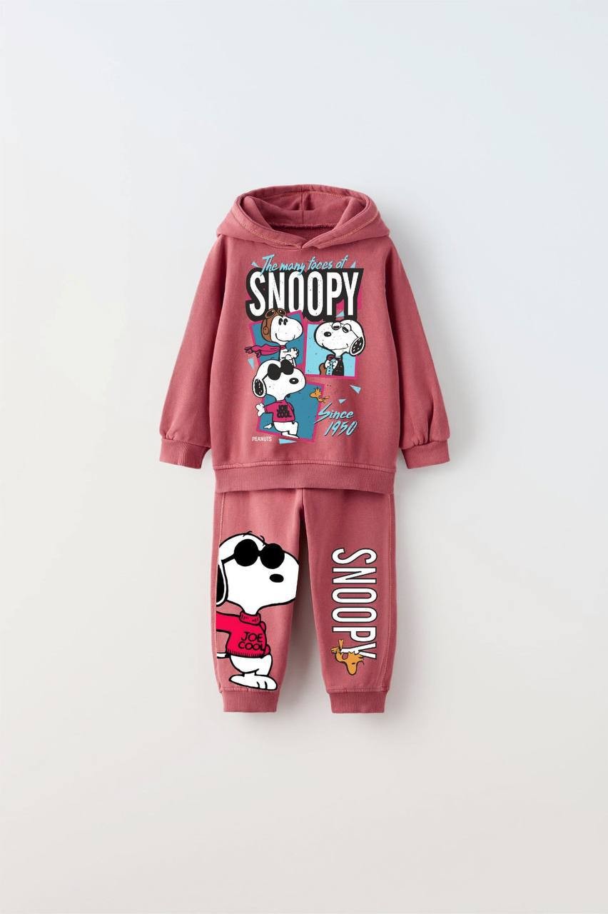 Snoopy Baskılı Kapüşonlu Sweatshirt Alt 2'li Takım