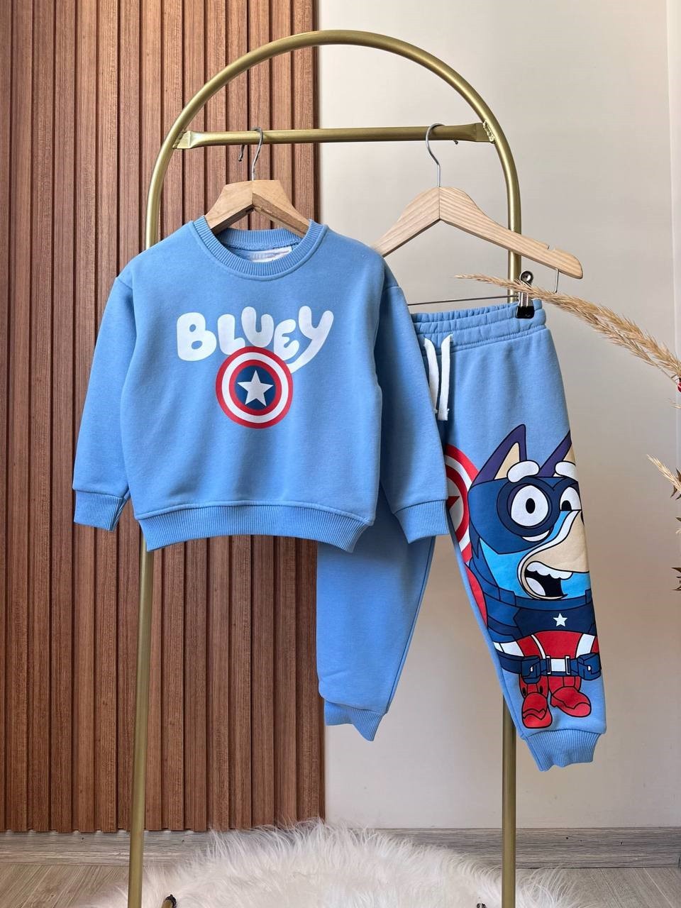 Bluey Kaptan Amerika Baskılı Sweatshirt Alt Üst Takım