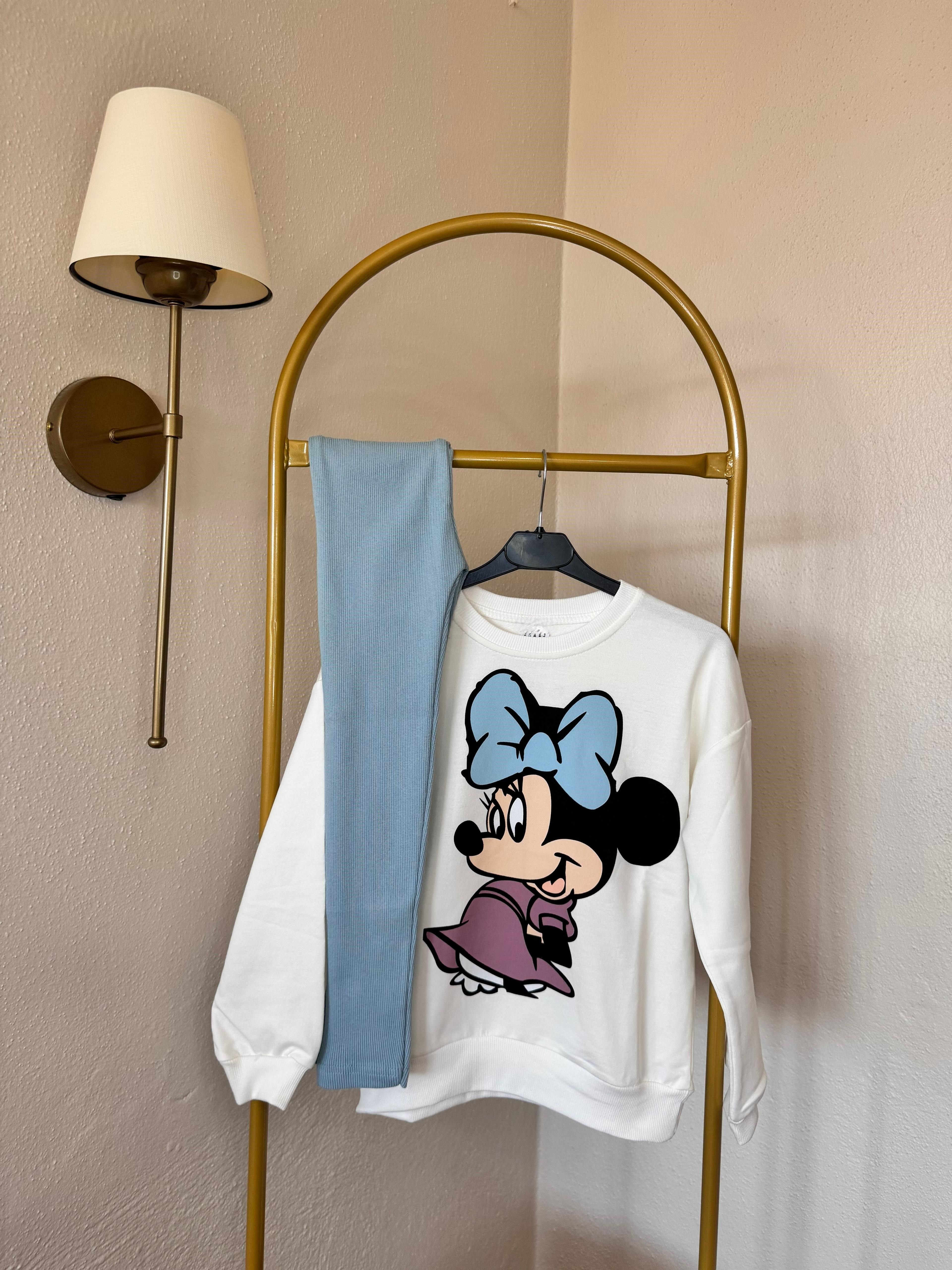 Minnie Mouse Baskılı Sweatshirt Alt 2'li Takım