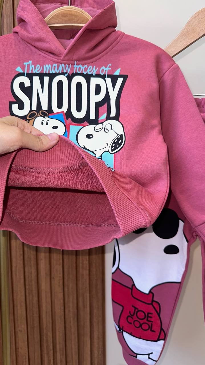 Snoopy Baskılı Kapüşonlu Sweatshirt Alt 2'li Takım