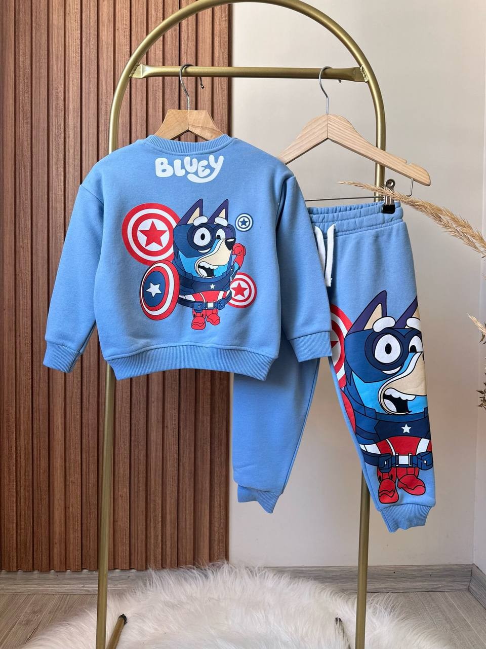 Bluey Kaptan Amerika Baskılı Sweatshirt Alt Üst Takım