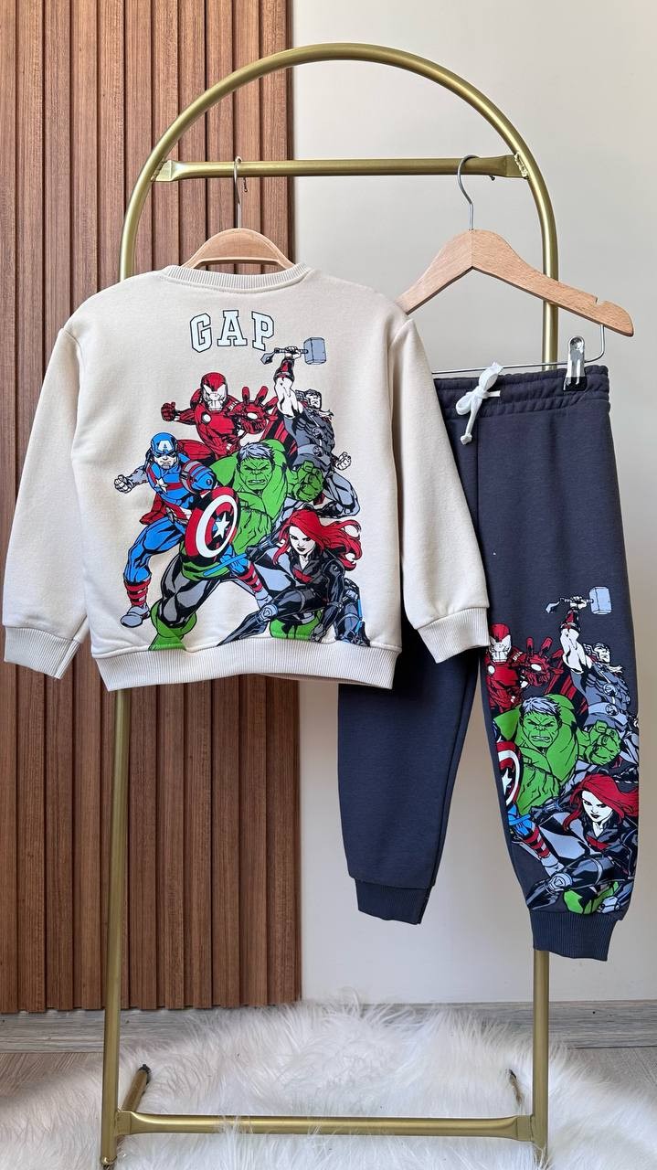 Süper Kahramanlar Baskılı Sweatshirt Alt 2'li Takım