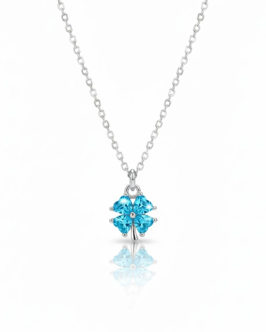 925 Gümüş | Taşlı Minimal Yonca Kolye - Aqua Taşlı