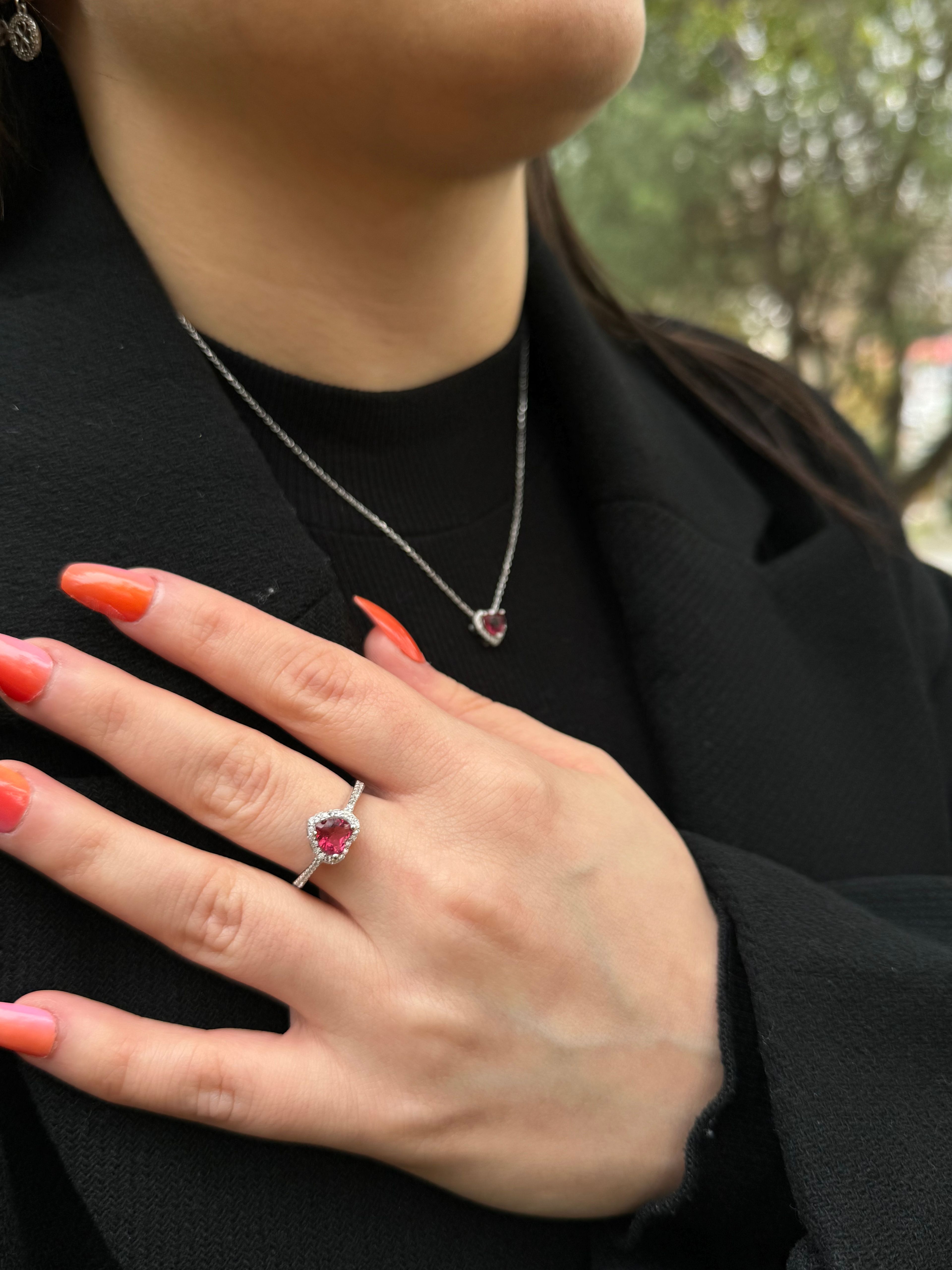 925 Gümüş | Kalpli Taşlı Set