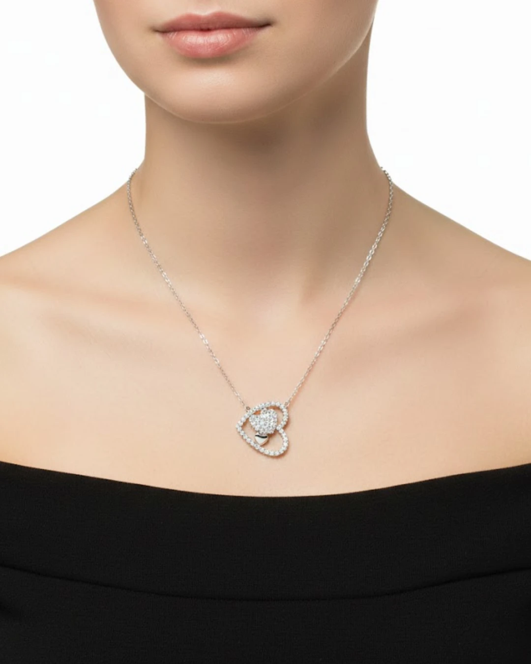 925 Gümüş | İç İçe Kalpler Minimal Kolye