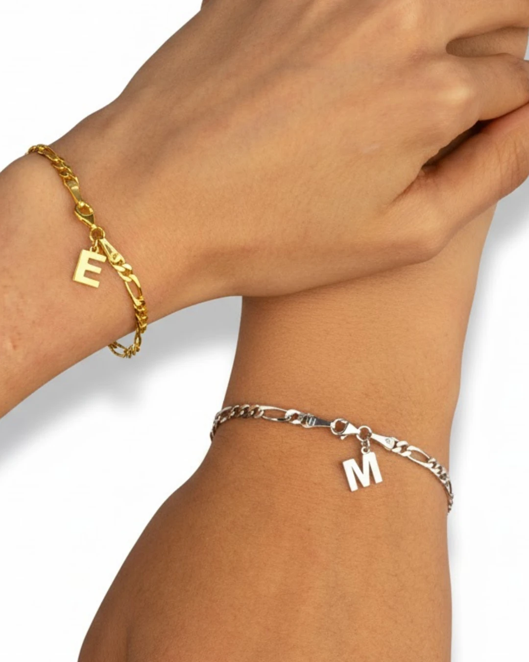 925 Gümüş | Harfli Figaro Çift Bileklik