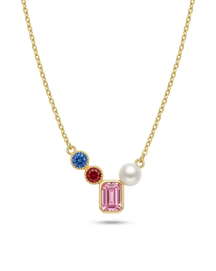 925 Gümüş | 3 Taşlı İncili Birthstone Kolye