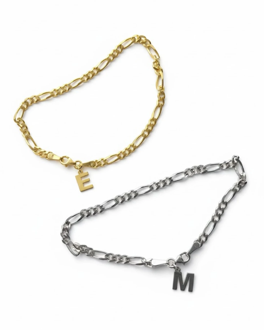 925 Gümüş | Harfli Figaro Çift Bileklik