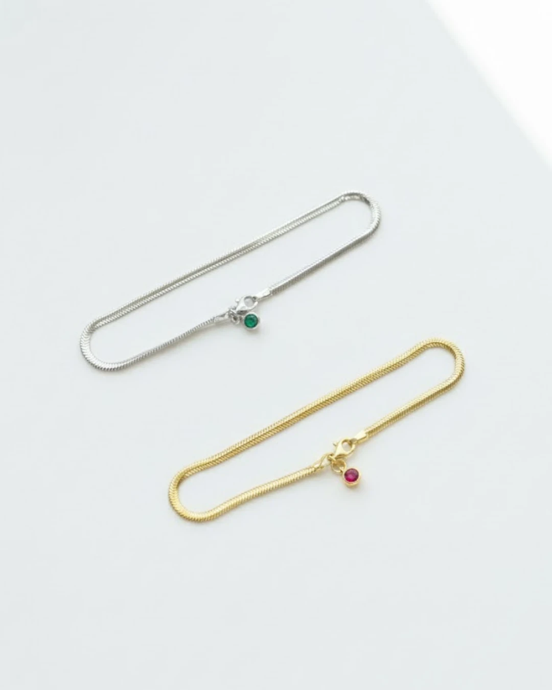 925 Gümüş | Doğum Ayı Taşlı Balık Sırtı Çift Bileklik