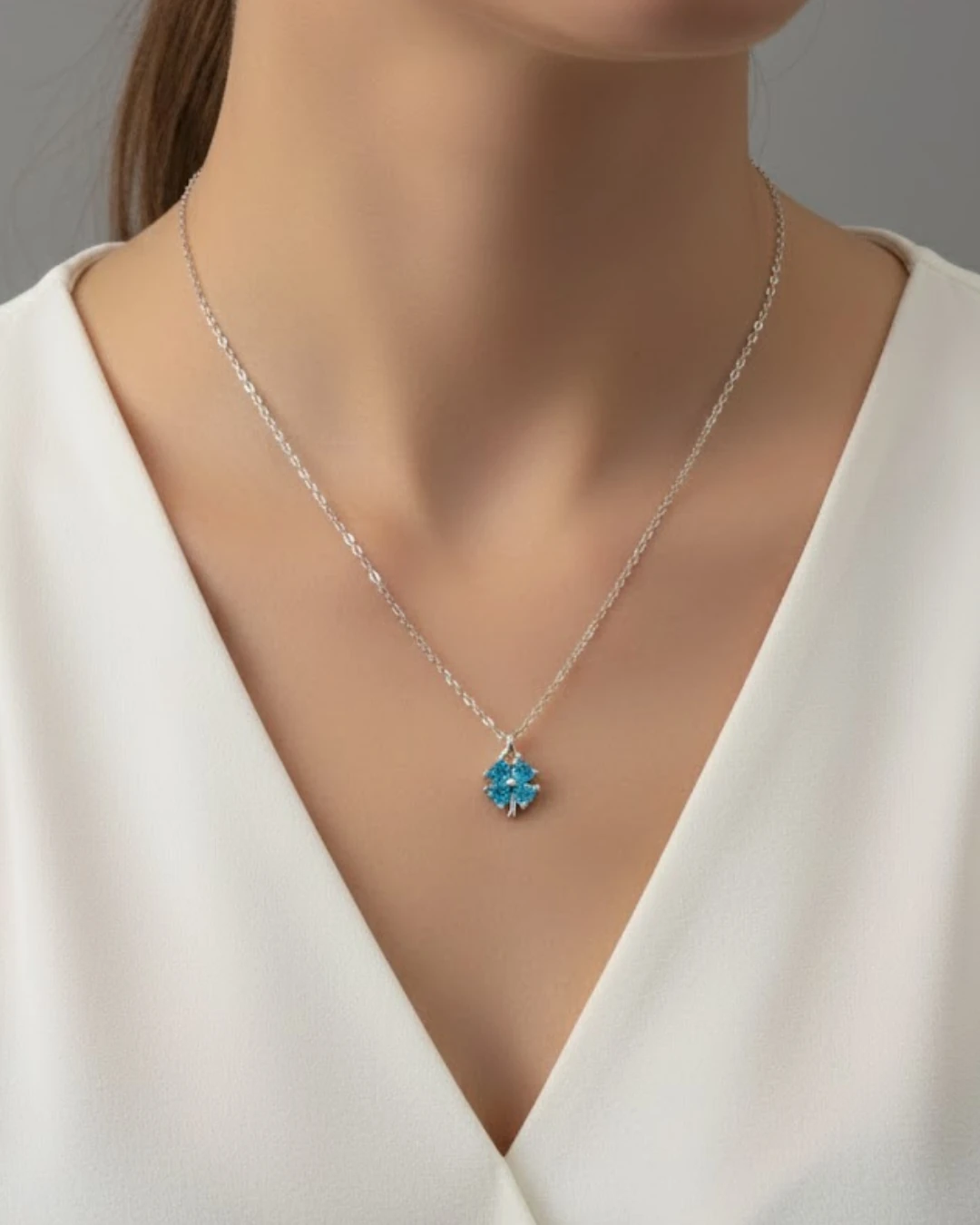 925 Gümüş | Taşlı Minimal Yonca Kolye