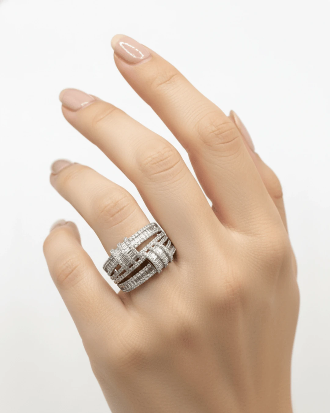 925 Gümüş | Baget Taşlı Ray Model Pırlanta Tasarım Yüzük