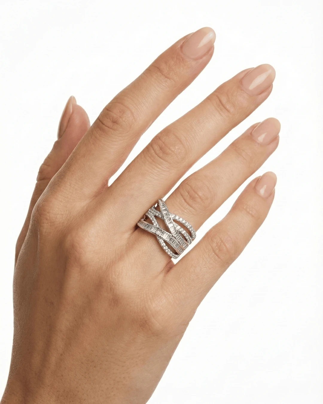 925 Gümüş | Baget Sarmal Zirkon Taşlı Pırlanta Tasarımlı Yüzük