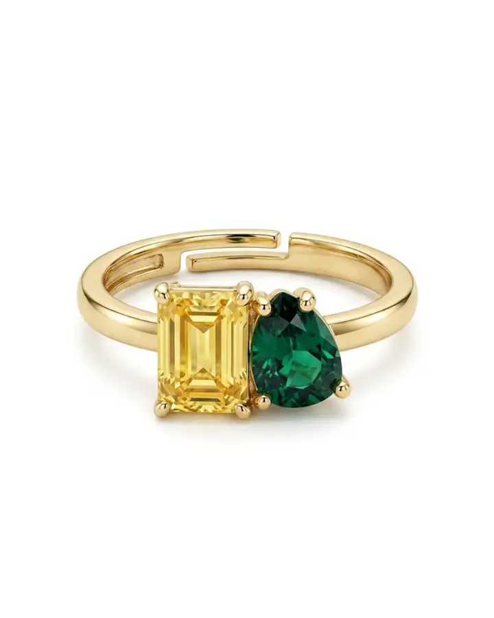 925 Gümüş | Ayarlanabilir İki Taşlı Birthstone Yüzük