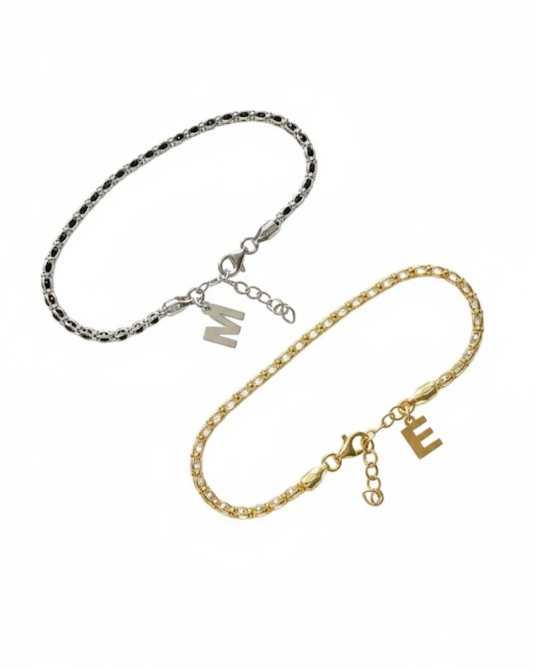 925 Gümüş | Harfli Taşlı İtalyan Çift Bileklik