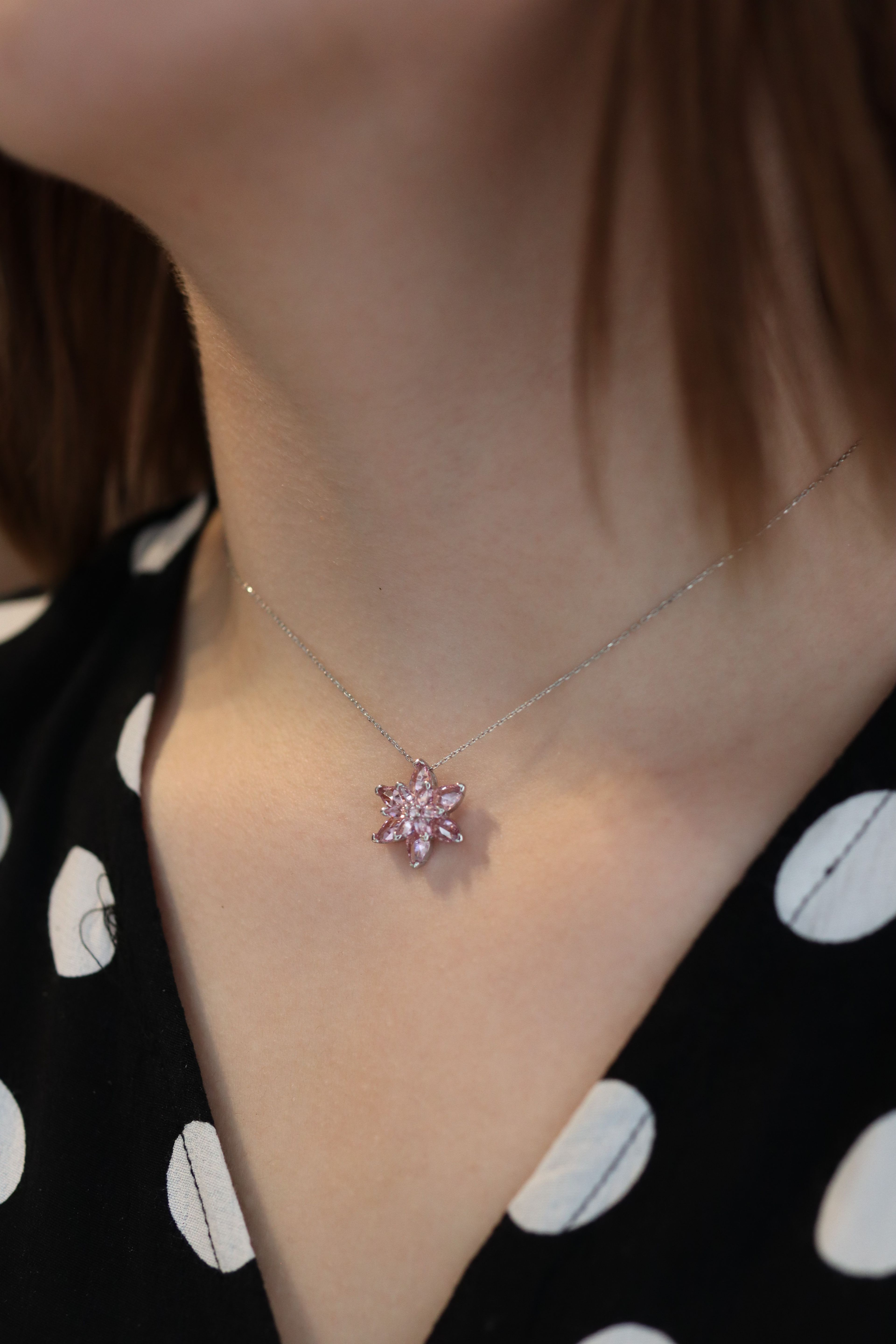 925 Gümüş | Pembe Taşlı Lotus Çiçeği Kolye