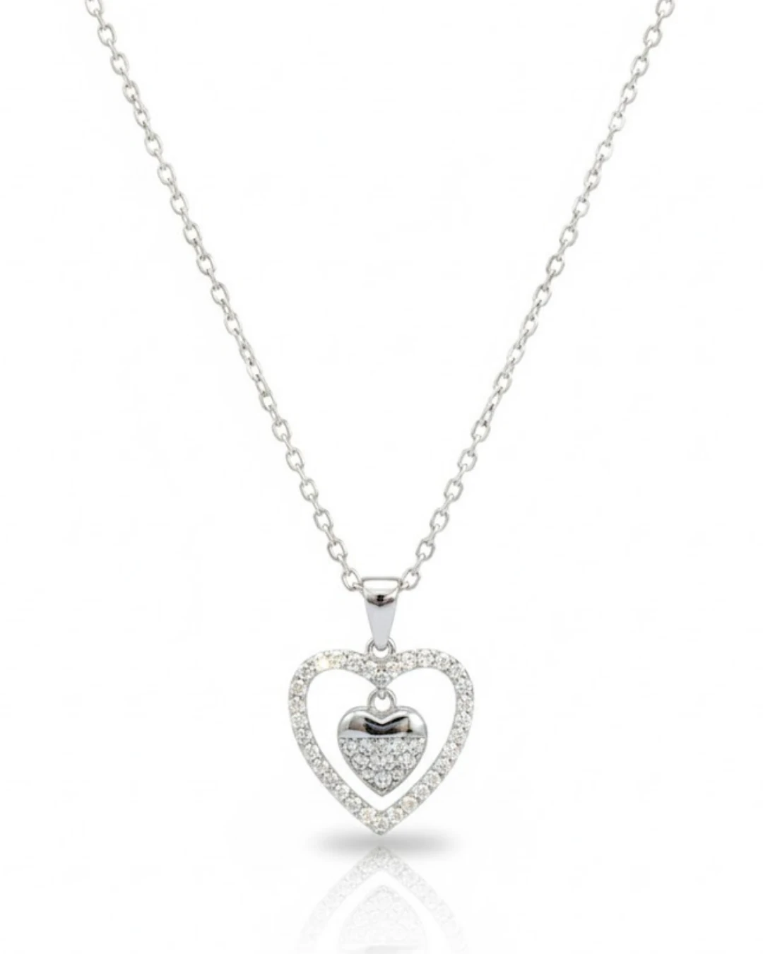 925 Gümüş | İç İçe Kalp Minimal Kolye